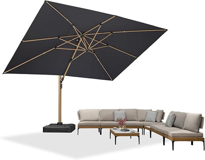 PURPLE LEAF 10' x 13' Rectangle Patio Cantilever Umbrella With Furniture Sofa Sets Large Hanging Umbrella Teak Finished Aluminum Frame Windproof Offset Outdoor Sun Umbrellas for Beach Pool Deck, Grey