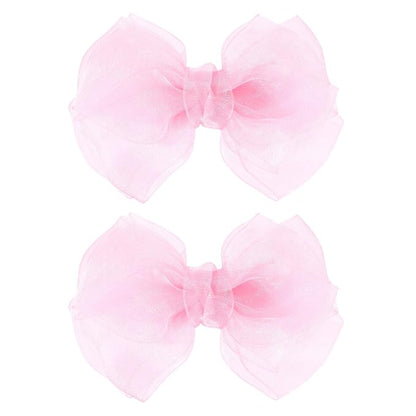 Pink Hair Bows Barrettes Mesh Bow Clips 4" Organza Double Tulle Bowknot Hairpins Handmade Birthday Dress outfit Decor Accessories Gift for Teens Toddler Girls Children Kids Women