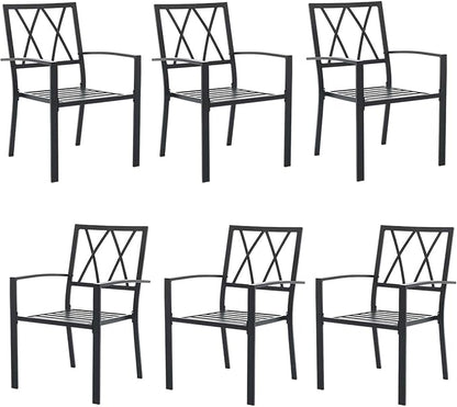 Outdoor Dining Chairs Set of 6, Mteal Frame Stackable Patio Dining Chairs with Armrest, Wrought Iron Patio Bistro Chairs for Lawn, Backyard, Garden, Porch