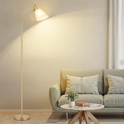 Floor Lamp for Living Room, Adjustable Standing Room Lamp with White Plastic Shade, Gold Reading Floor Lamps for Dorm, Bulb not Included