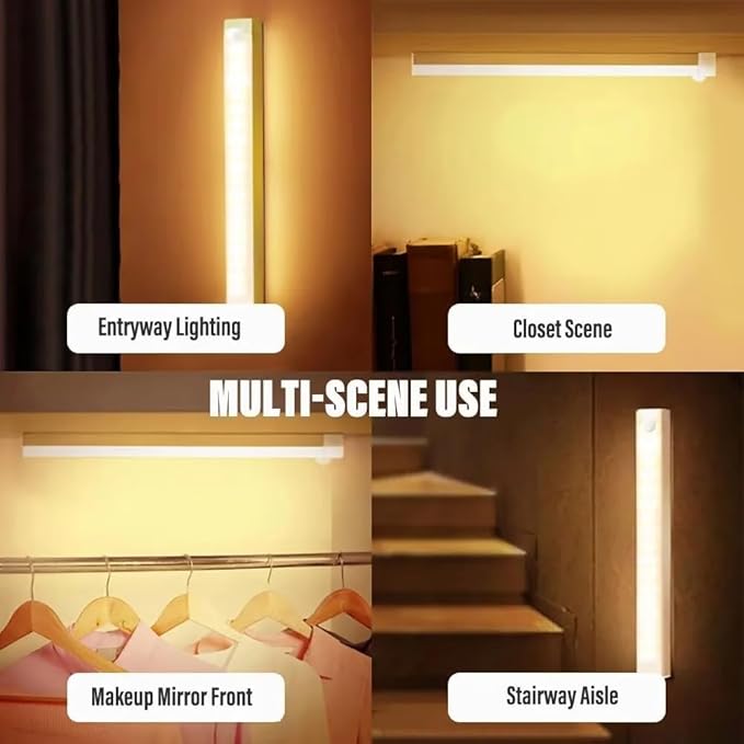 2025 Upgraded Punch-Free Smart Sensor Magnetic Rechargeable LED Lights, Rechargeable Motion Sensor Light, Wireless Motion Sensor Indoor Lights, Stick On Lights for Kitchen/Stairs (2PC-3 Color, 7.8in)