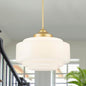 Milk Glass Pendant Light 14” Mid Century Modern Pendant Lighting Fixture With Gold Metal Vintage Schoolhouse Chandelier For Dining Room Kitchen Island Living Room Bedroom, Adjustable Height (E26)