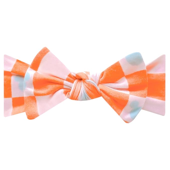 Copper Pearl Baby Stretchy Soft Knit Headband Bow 'Mickey Mouse Check'