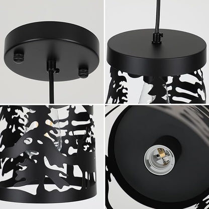 2 Pack Rustic Pendant Lights with Bear and Deer Design, 1-Light Black Round E26 Base Cage Metal Fixture Adjustable Hanging Height for Kitchen Island, Hallway, Dining Room, Foyer, Bedroom