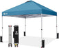 CROWN SHADES 10x10 Pop Up Canopy - Beach Tent with One Push Setup - Easy Outdoor Sun Shade for Events, Parties, Camping - Gazebo with STO-N-Go Cover Bag, Silver Coated Top, Cyan Blue