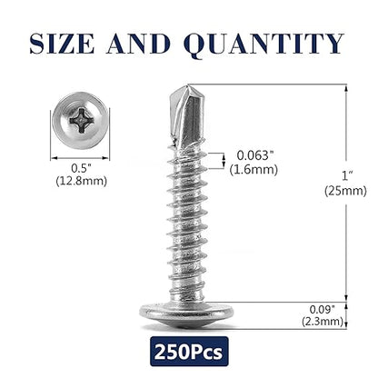 #10 x 1 Sheet Metal Screws 250PCS 410 Stainless Steel Truss Head Fast Self Tapping Screws by SG TZH