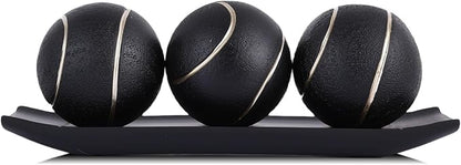 XMGZQ Small Decorative Tray and Orbs Balls Set,Gold Decorative Balls with Centerpiece Bowls for CoffeeTable,Living Room,TV Stand,Center Pieces Decoration for Table,Centro de Mesa de Comedor (Black)