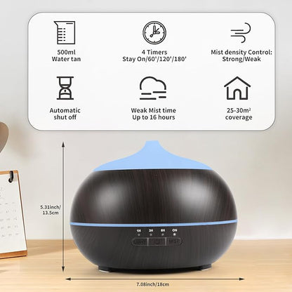 HAPPTWS 500ML Essential Oil Diffuser - BPA Free Ultrasonic Aromatherapy Diffuser, with 7-Color Lights Waterless Auto Shut Off for Home、Room、pet Room - Black