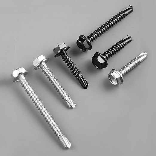#10 x 1 Inch Self Drilling Screws, 378pcs 3 lbs Self Tapping Screws for Metal, 410 Stainless Steel Hex Washer Head Sheet Metal Screw