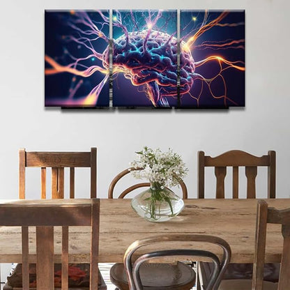 LSIUHWUWI Wall Art Painting Artificial Intelligence, Human Brain Neurons Firing and Neural Extensions Pictures Print on Canvas 3 Panel Canvas Wall Art Artwork Ready to Hang 16x24inchx3