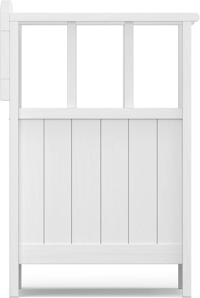 SIMPLIHOME Acadian Entryway Storage Bench - 36 inch Wide Solid Wood Small Hallway Seat in White, Transitional Bench for Mudroom or Entryway with Lift-Up Lid, 2 Compartments and Slatted Backrest