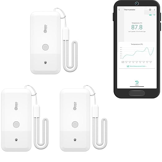 YoLink Smart Freezer Thermometer, LoRa Wireless Fridge Temperature Sensor 3-Pack, Ideal for Refrigerator, Freezer, Greenhouse, Pet Cage, App & SMS Alerts, 5-Year Battery, Hub Requied