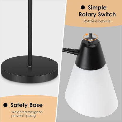 Floor Lamp for Living Room, Adjustable Head Standing Lamp with White Plastic Shade, Black Reading Floor Lamps for Dorm, Bulb not Included
