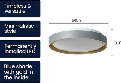 15.94" LED Flush Mount Ceiling Light Blue and Gold, Low Profile Light Fixture, Dimmable 5CCT 2700K-5000K Modern LED Ceiling Light Fixture for Kitchen, Bedroom, Living Room, Hallway, Hardwired