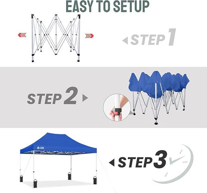 CROWN SHADES 10x15 Pop Up Canopy Tent, Thicken Frame Commercial Heavy Duty Tent, 8 Stakes & 4 Sandbags & 4 Ropes, Outdoor Canopies for Events, Parties,Blue
