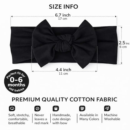 Baby Girl Headbands 0–6 Months – Newborn Infant Soft Cotton Handmade Bow Headband, Stretchy No Mark Baby Hair Accessories (Black, 0-6 Month)