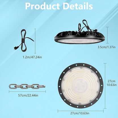 200W UFO LED High Bay Light, 8 Pack 20000LM Non-Dim High Bay LED Shop Light, 6000K Commercial Lights, IP65 Waterproof Industrial Bay Lighting for Shop/Garage/Warehouse