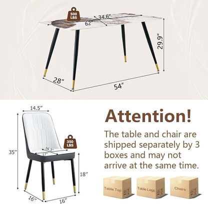 Modern Dining Table Set for 4, 62'' Sintered Stone Table, 4 Chairs, Easy to Assemble