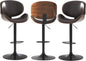 Adjustable Swivel Bar Stools Set of 3, Modern Bentwood Barstool with Large Metal Base and Footrest, PU Leather Upholstered Bar Chair with Curved Back for Kitchen Island Dining Room, Brown