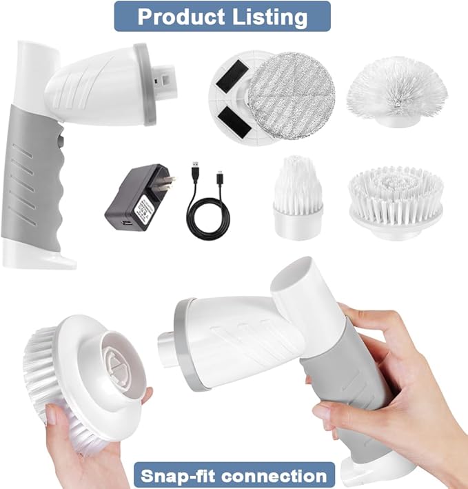 Electric Spin Scrubber, Bathroom Cleaning Brush Shower Scrubber Portable Rechargeable, Power Scrub Brush for Bathtub Sink Tile Grout Window Sill Kitchen Stove Cooker, Household Cleaning Tools
