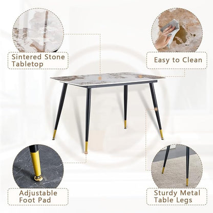Small Dining Table Set for 4，50'' Sintered Stone Table with 4 Chair Dining Table Set，Easy to Assemble，Suitable for Small Spaces