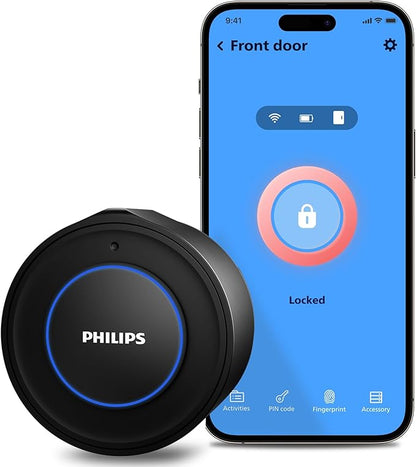 Philips Wi-Fi Smart Lock, Turn Your Existing Deadbolt into Smart Door Lock, Built-in WiFi, APP Remote Control, Keyless Entry Door Lock, Auto-Locking, Status Logging, Multiple Alarm, Matte Black