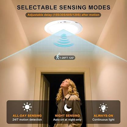 Rechargeable Motion Sensor Ceiling Light with 5 Colors and Remote, Battery Operated LED Shower Light, Magnetic Wireless Closet Light for Bathroom Hallway