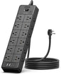 24 Widely Outlets 5 Ft Extension Cord NTONPOWER 15A/1875W Power Strips,Black Extension Cord 25FT with 4 USB Ports(2 USB C), Wall Mount Holes for Home, Office