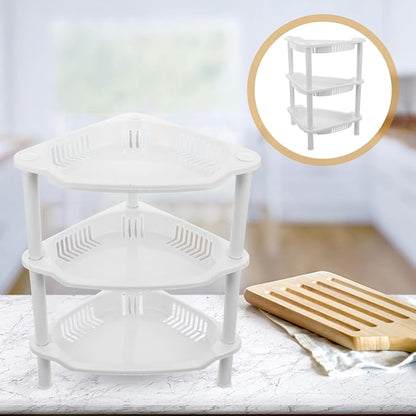 PRETYZOOM 3 Tier Small Corner Shelf, 8x10x13 Inches, Space-Saving Corner Shelf for Kitchen, Bathroom Rustproof Organizer Rack for Shower Bottles, Plastic, No-Tool Assembly