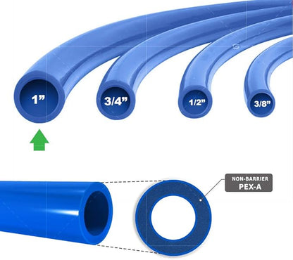 Pex Tube Coil - 1 Inch x 100 Ft, Blue, Non-Barrier Pex Pipe for Potable Water, Flexible Water Tubing for Plumbing