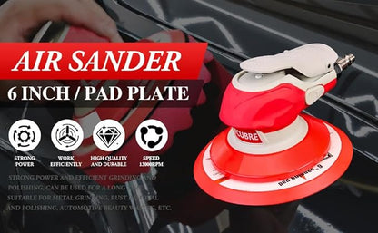 5/6 Inch Pneumatic Orbital Air Sander High-Speed DA Sander for auto body/Ideal for Woodworking, Auto Polishing, and Metal Sanding (6 inch)
