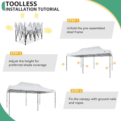 COBIZI 10x20 Pop up Canopy Heavy Duty with 6 Sidewalls, Easy Set-up Commercial Outdoor Party, 100% Waterproof Wedding Canopy Gazebo, 3 Height Adjustable with Wheeled Bag,White