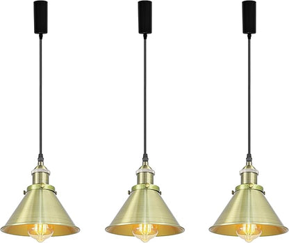 3-Pack Adjusted Wire Length H-Type Track Hanging Light 3.9 Ft Black Cord E26 Base Green Bronze Metal Pendant Light Fixture,Industrial Style Lamp for Loft Aisle Bedroom(No Bulb,No Track)
