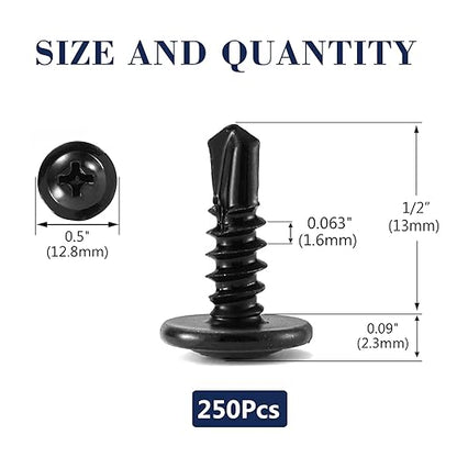 #10 x 1/2" Sheet Metal Screws 250PCS 410 Stainless Steel Truss Head Fast Self Tapping Screws Black Oxide by SG TZH