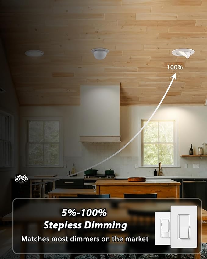 Adetu Led Recessed Lighting 6 inch, 360°+90° Adjustable Directional Gimbal 6 inch Led Recessed Light, 2700K-5000K 5CCT Dimmable Retrofit Eyeball Can Recessed Lights with Jbox, ET (White,1 Pack)