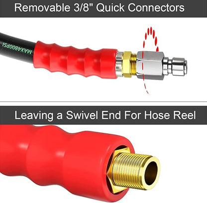 POHIR Pressure Washer Whip Hose 5FT, Reel Connector 248°F Hot/Cold Water Jumper Hose 3/8" with Quick Connect Adapter, Industry Grade Steel Wire Braided & Synthetic Rubber Jacket 4800 PSI