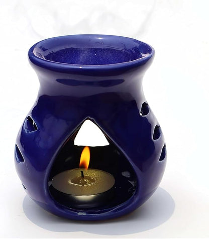 Pure Source India Ceramic Essential Oil Burner Wax Melt Burners |Aromatherapy| Ceramic Oil Diffuser| Candle Tealight Holder (Set of 1) Home Bedroom Decor Christmas Housewarming Gift, Blue