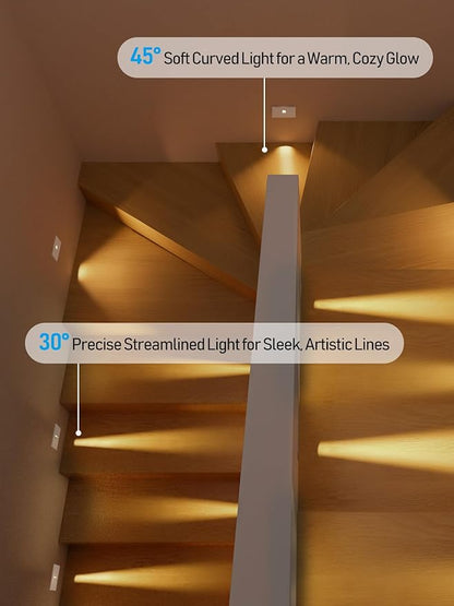 LEONLITE Indoor LED Step Light, 5CCT 120V Dimmable Pin Hole Stair Lights, Anti-Glare 30° Streamlined Lighting Effect for Staircase Bedroom, CRI90, ETL, White, Horizontal, Pack of 6