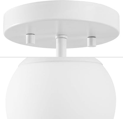 JONATHAN Y 7.75" White Modern Semi Flush Mount Ceiling Light, LED Fixture for Entryway, White Frosted Glass Globe Shade, Mid-Century Farmhouse Lighting for Bedroom Hallway (JYL7499H)