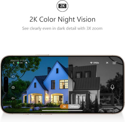 2K Wireless Security Cameras - Outdoor WiFi Security Cameras Color Night Vision, AI/PIR Detection, 2-Way Talk, Cloud/SD, Weatherproof, Battery Powered Outdoor Cameras (White-1)