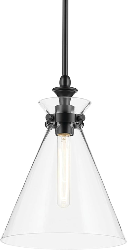 Kichler Laria 1-Light Pendant, Updated Traditional Light, Sloped Ceiling Compatible, for Kitchen with Clear Glass in Black (14.5" x 10.5"), 52774BKCLR