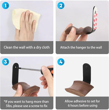 Mt.Jun Walnut Wood Headphone Wall Mount Holder, with VHB Adhesive Tape and Screw, Holds 10 lbs (Black & Walnut Wood)