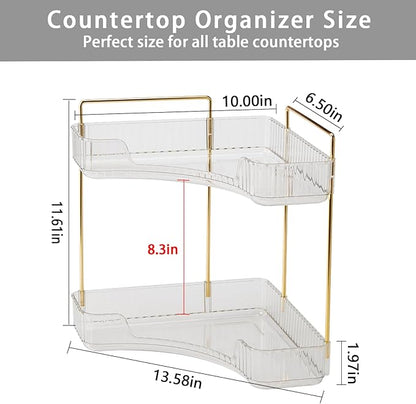 shuang qing 2-Tier Corner Bathroom Counter Organizer – Classic Storage Shelf for Makeup, Perfume & Toiletries, Space-Saving Countertop Tray Fits Bathroom, Dresser, Kitchen (Classic White)