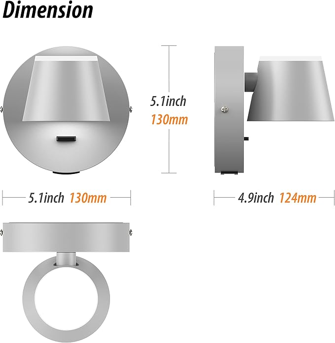 URSOLA Wall Light LED Wall Sconce with On/Off Switch USB Charging Port 110 Volt Hardwired Wall Lamp 350 Rotatable Up Down Sconces Wall Lighting (Grey)