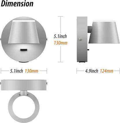 URSOLA Wall Light LED Wall Sconce with On/Off Switch USB Charging Port 110 Volt Hardwired Wall Lamp 350 Rotatable Up Down Sconces Wall Lighting (Grey)