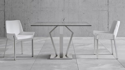 ZURI Modern Aiden 51" Square Glass Dining Table with Brushes Stainless Steel Base