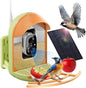 Bird Feeder with Camera, Smart Birdfeeder with Cam Solar Powered, 2K HD Video, AI Identification, Instant Arrival Alerts, IP66 Bird Bath & Feeder,Gift for BirdLover (with Stand, Green)