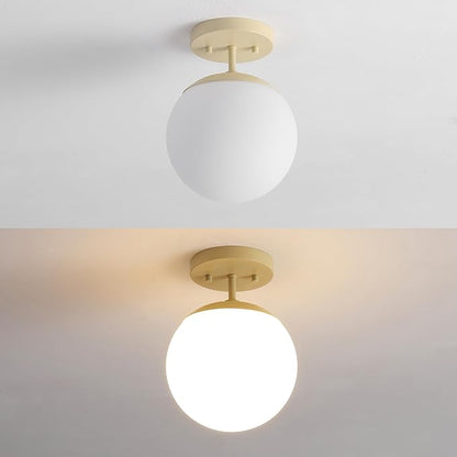 JONATHAN Y 7.75" Beige/White Modern Semi Flush Mount Ceiling Light, LED Fixture for Entryway, White Frosted Glass Globe Shade, Mid-Century Farmhouse Lighting for Bedroom Hallway (JYL7499B)