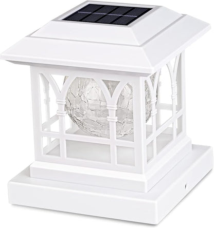 Solar Post Cap Lights, Warm White & RGB Automatic Cycling, Cracked Glass Bulb, 20 Lumens lP65 Waterproof Fit 3.6x3.6 4x4 4.5x4.5 5x5 Wood Fence Post Solar Powered Lights White (1 Pack)