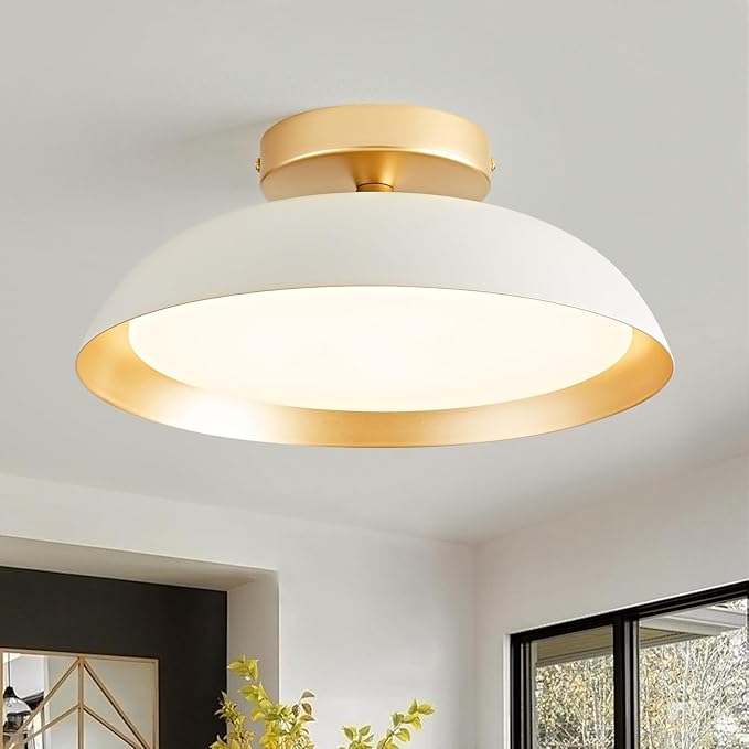 OKELI LED Flush Mount Ceiling Light Fixture, 24W Dimmable 5CCT Modern White Gold Ceiling Light, 11.8 Inch Close to Ceiling Lighting for Bedroom Kitchen Living Room Hallway